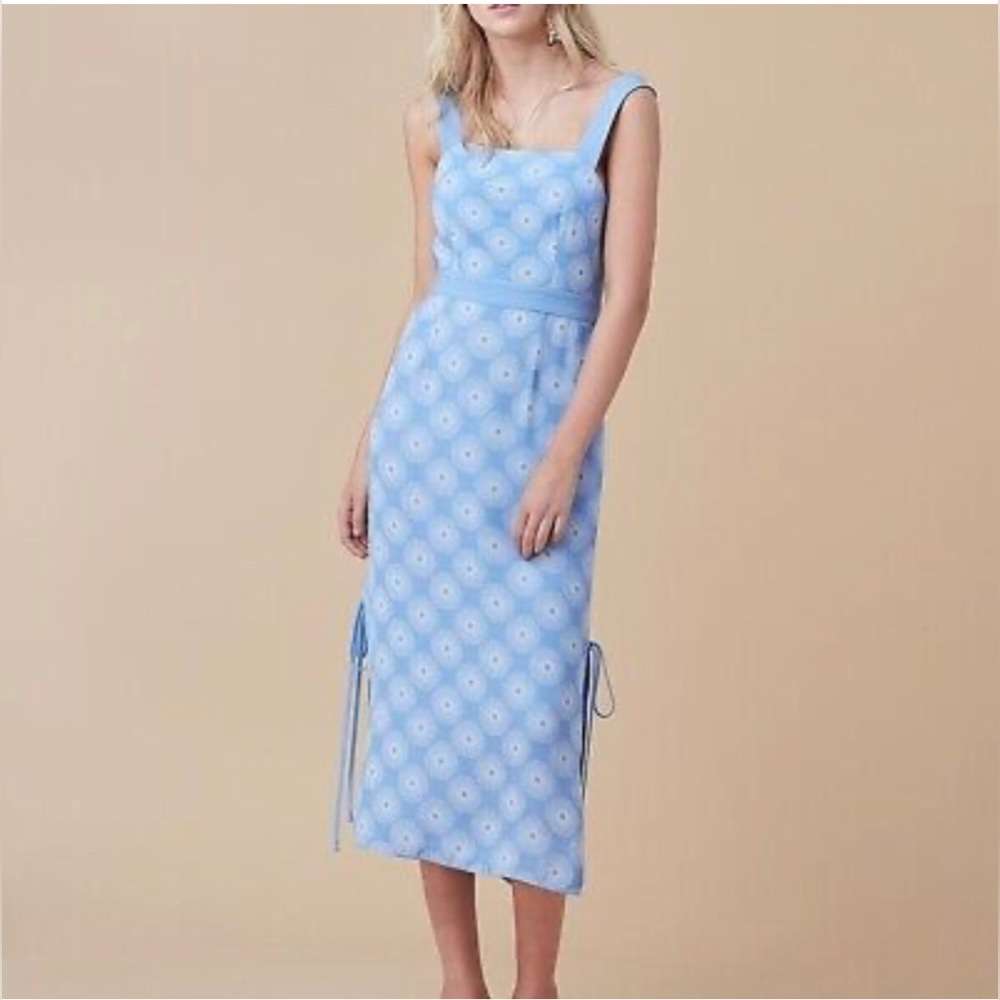 DIANE VON FURSTENBERG DVF Open Back Midi Dress Hortensia Blue Ivory, Size US 0